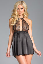 Langes Satin Babydoll mit Spitzen-Cups - schwarz von BE WICKED
