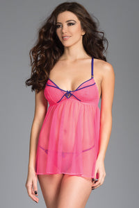 Langes Babydoll + Tanga - pink von BE WICKED